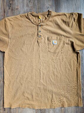 Carhartt Men's XL Henley Shirt K84 Pocket T-Shirt Brown Distressed.